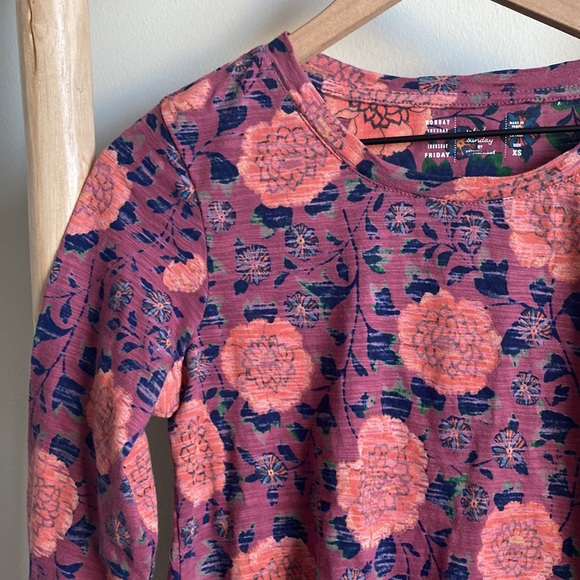 New Anthropologie Saturday Sunday Purple Floral Long Sleeve Tee XS - Picture 2 of 5
